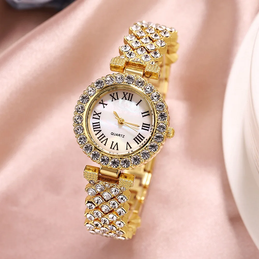 luxury full rhinestone blingbling women bracelet quartz steel watch