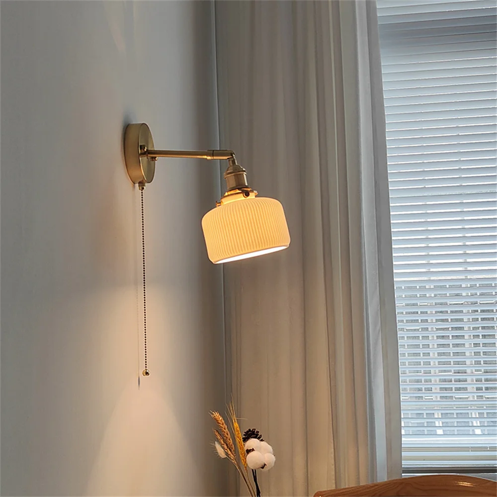 Japanese Ceramic Wall Light With Switch Nordic Brass Loft LED Sconce Home Decor For Bedroom Wall Lamp Fixture Indoor Luminaire