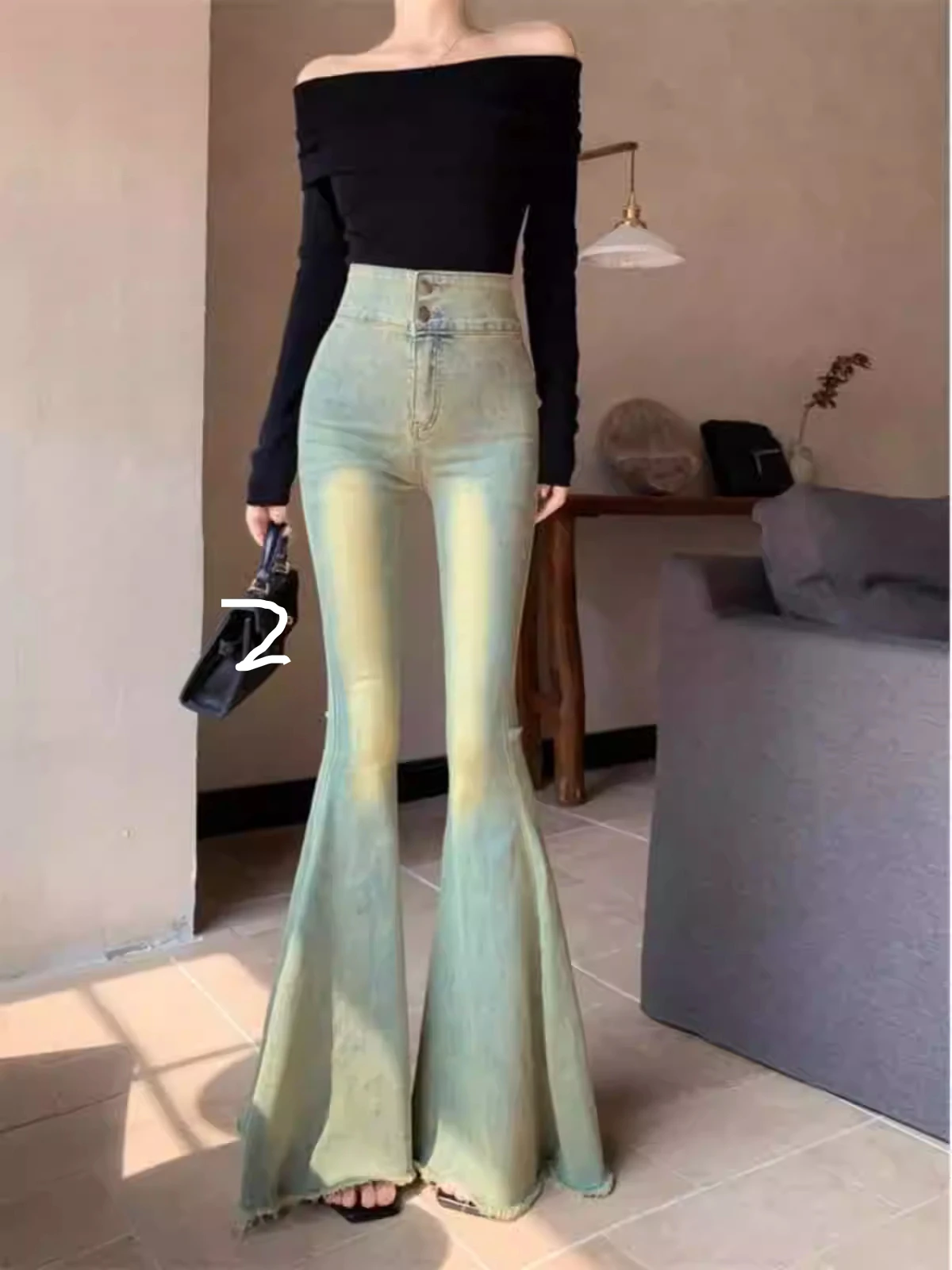 Pantalones vaqueros acampanados de cintura alta Retro para mujer, Vaqueros azules de talla grande, moda europea americana, pantalones de pierna ancha de ocio simples y versátiles