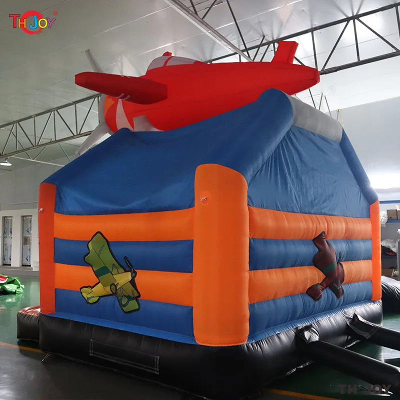 منزل Air Luxe Deluxe 4x4m قابل للنفخ على شكل طائرة مع منزلق وحفرة كروية لحفلات ممتعة للأطفال