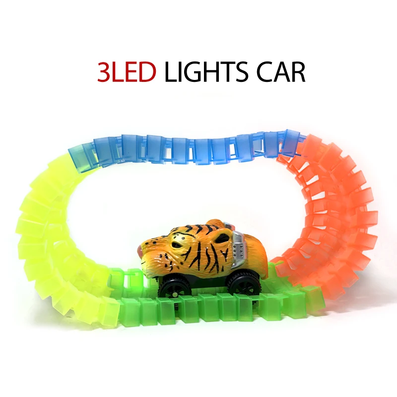 Carro de dinossauro elétrico com luz LED, tigre branco, leopardo, urso marrom, animal, pista de luz, carro esportivo de brinquedo, L003