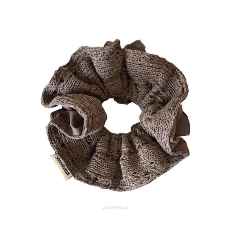 X5XA Stretchy Fabric Hair Scrunchies Coffee Color Dots Knit Headdress Soft Elastic Hair Tie For Girls Daily Styling Needs
