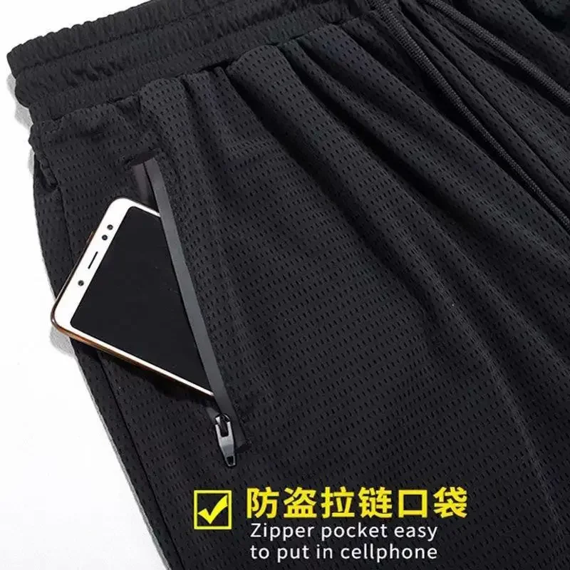 Summer Mesh Air Conditioning Pants Men's Casual basketball  Loose Plus Size Men's Ultra-thin Ice Silk Quick-drying Sports Pants