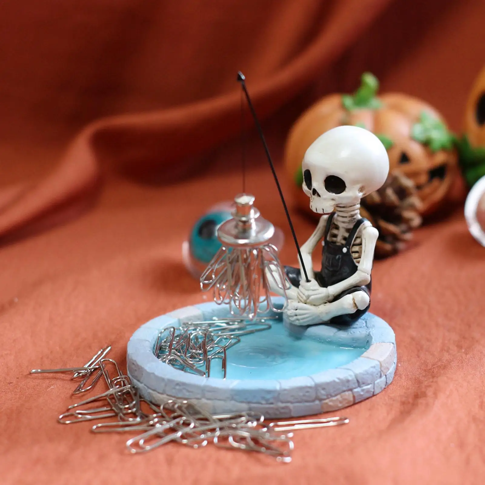 Magnetic Paper Clip Dispenser Skeleton Fishing Gothic Storage Tray Desktop Office School Organizer Student Supplies