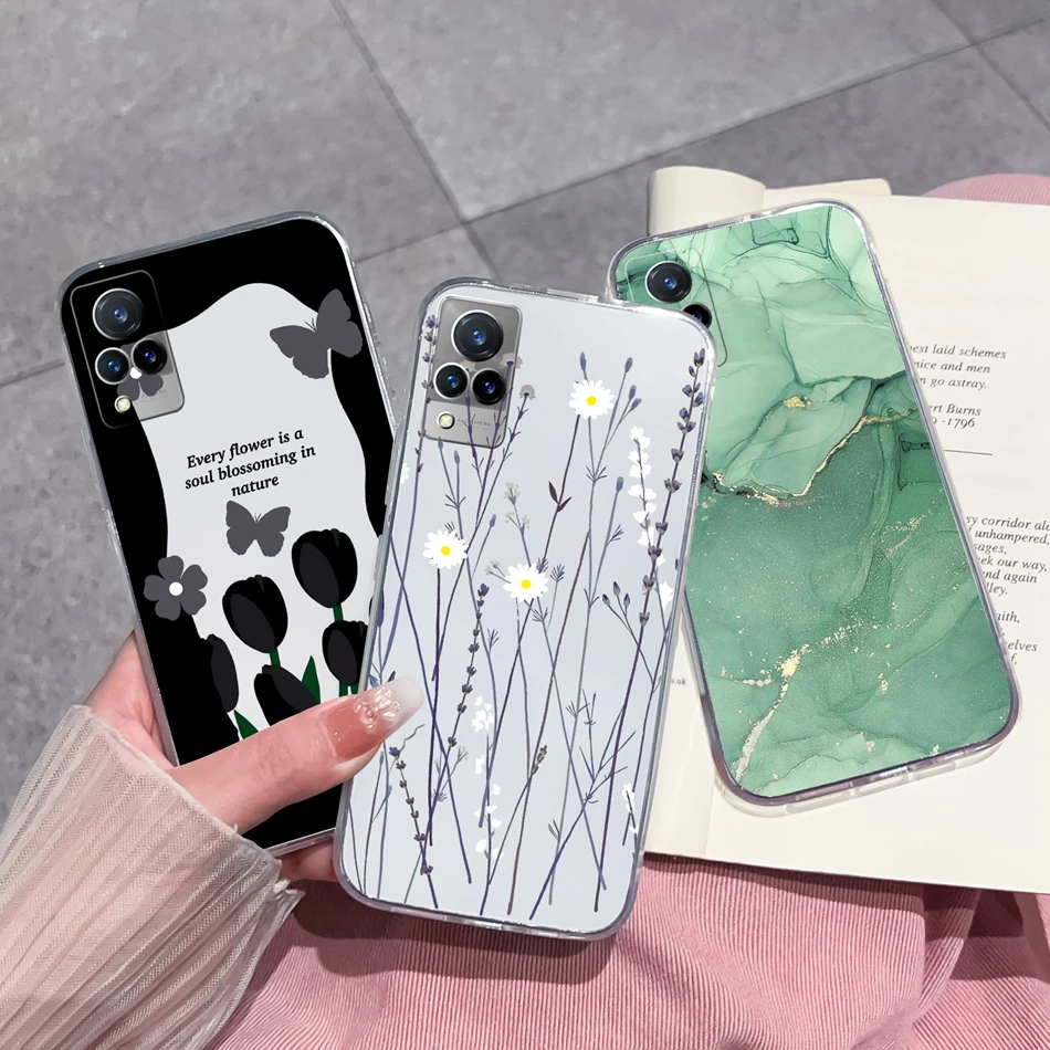 New Case For Vivo V21 V21E Stylish Painted Back Cover Soft TPU Silicone Transparent Shockproof Bumper For Vivo V 21 E Funda Capa