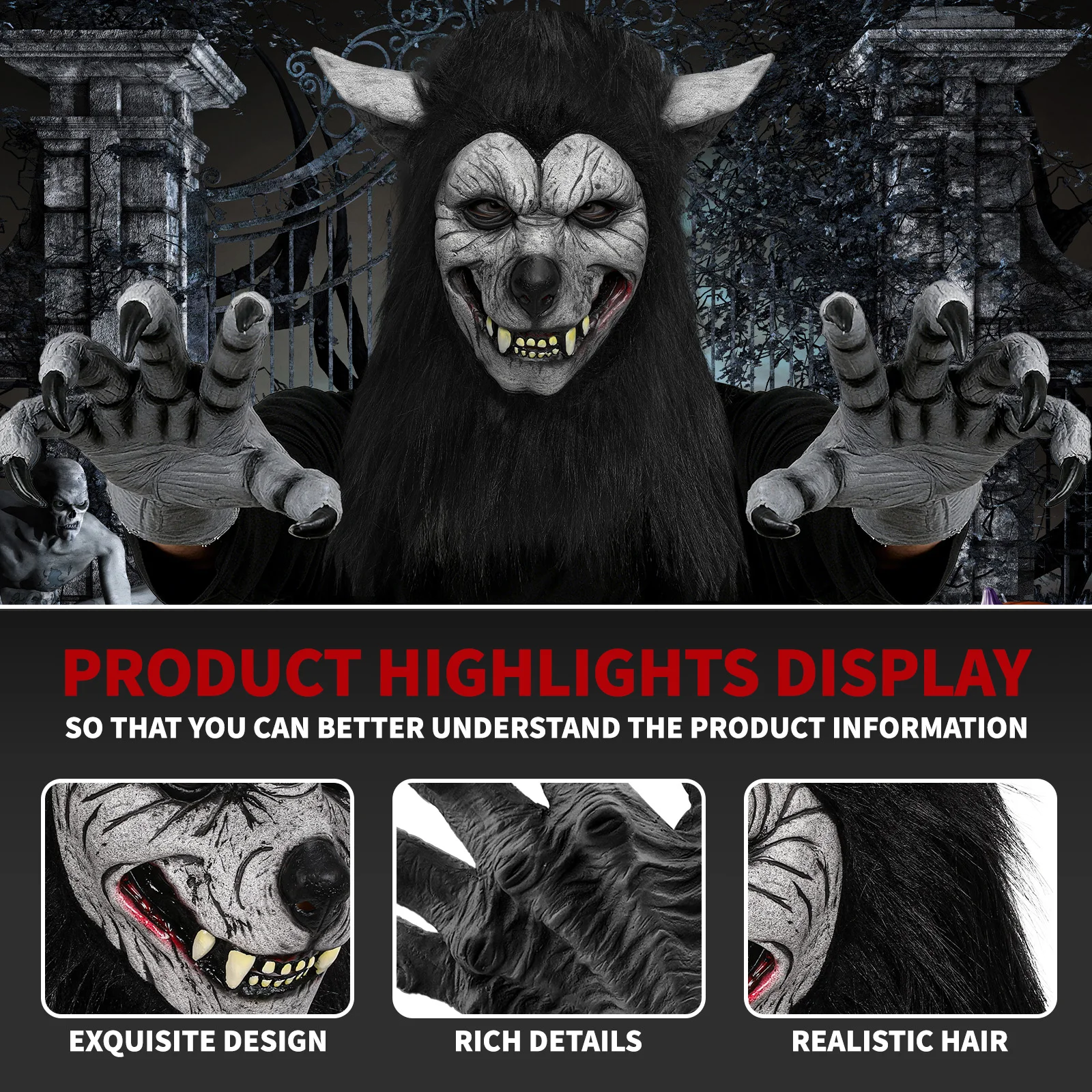 زي الهالوين بالذئب للبالغين، قفازات مخالب الذئب وقناع الرأس للحفلات التنكرية، هدايا أزياء الهالوين المثالية