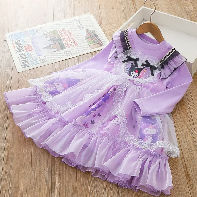 Kawaii Kuromi 2024 nuove ragazze vestono estate Anime Sanrio Girly Heart carino per bambini Lolita Princess Dress compleanno Dress regali