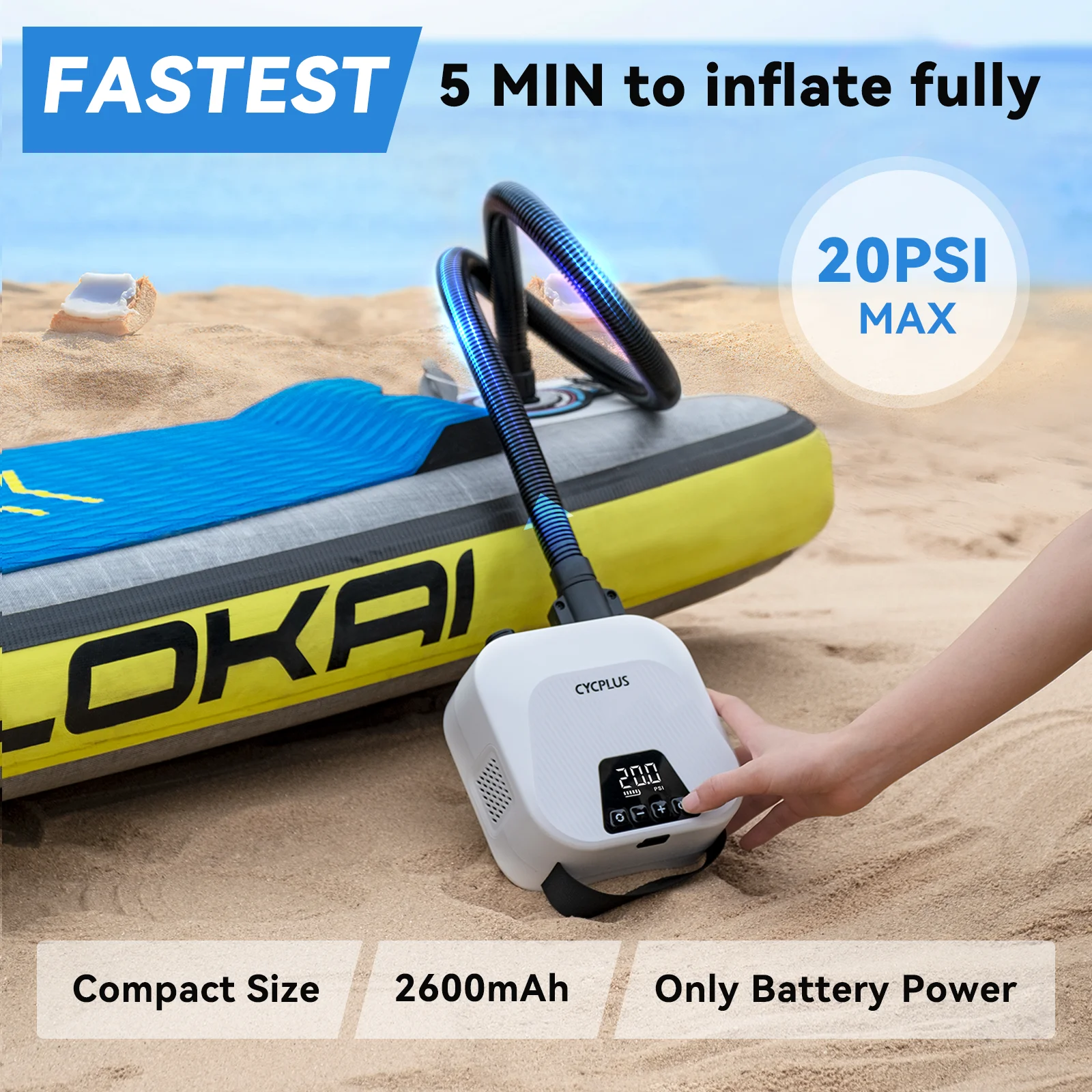 CYCPLUS D14PRO 20PSI Electric SUP Inflation Pump 38.48Wh Battery for Sup Board Surfing Kit Inflatable Tent Boat Air Mattress