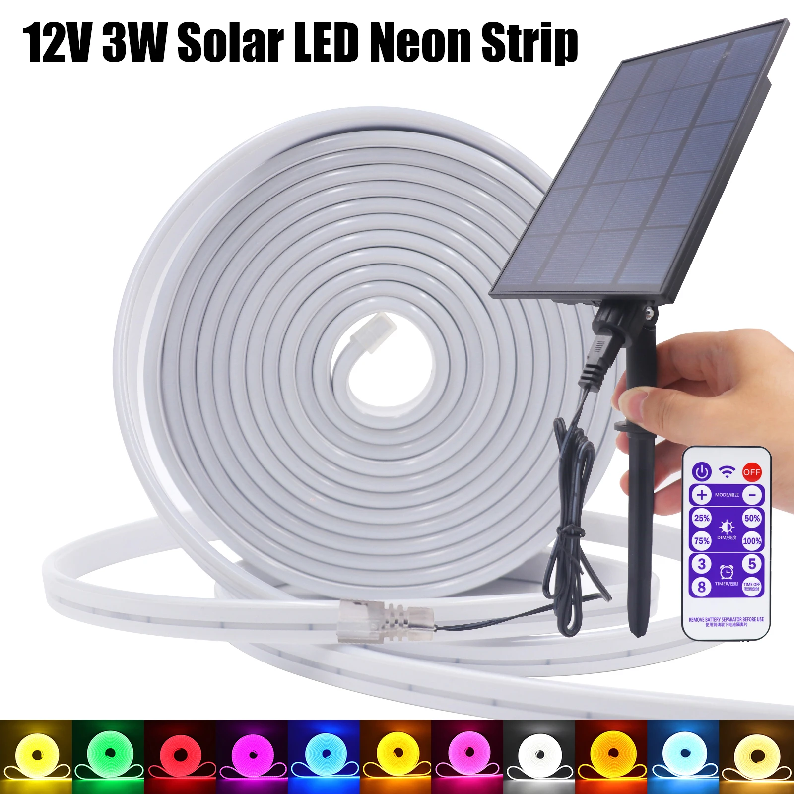 Solarna taśma LED ze zdalnym zasilaniem 12V USB Elastyczna lampa neonowa LED 6x12mm Wodoodporny zewnętrzny neon z 3W Solar