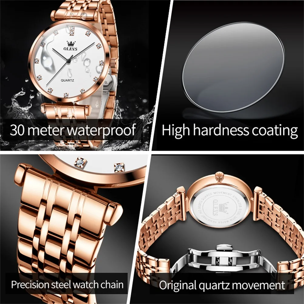 OLEVS-Relógio Quartzo Impermeável Masculino, Pulseira De Aço Inoxidável, Relógio De Pulso Simplicidade Masculina, Escala De Diamante, Original,