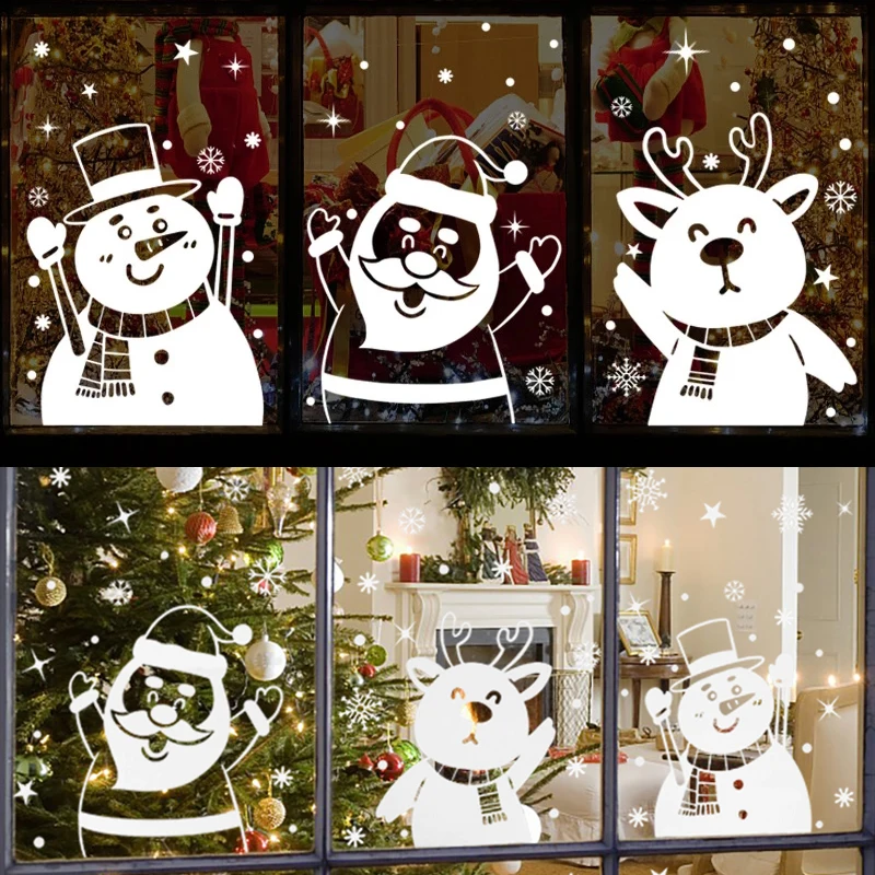 

Christmas Decoration Snowflake Window Stickers Santa Elk Snowman PVC Wall Sticker For Xmas Home Glass Ornaments New Year Gifts