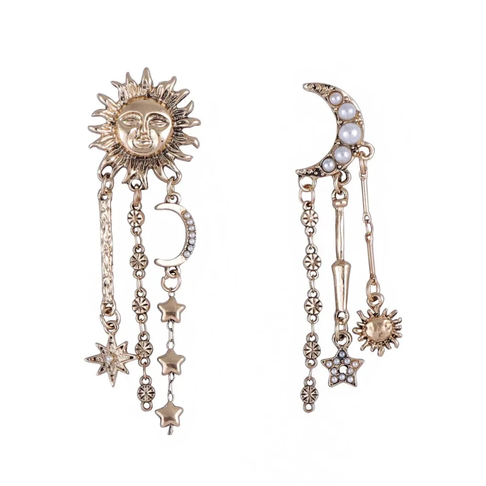 

KITYKISS Exaggerated sun, moon and star tassel earrings; pearl geometric planet-shaped earrings; stylish women's party jewelry.