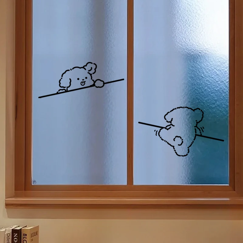 Nette Linie Hund Fenster Glas Spiegel Aufkleber Anti-kollision Badezimmer Tür Wc Abdeckung