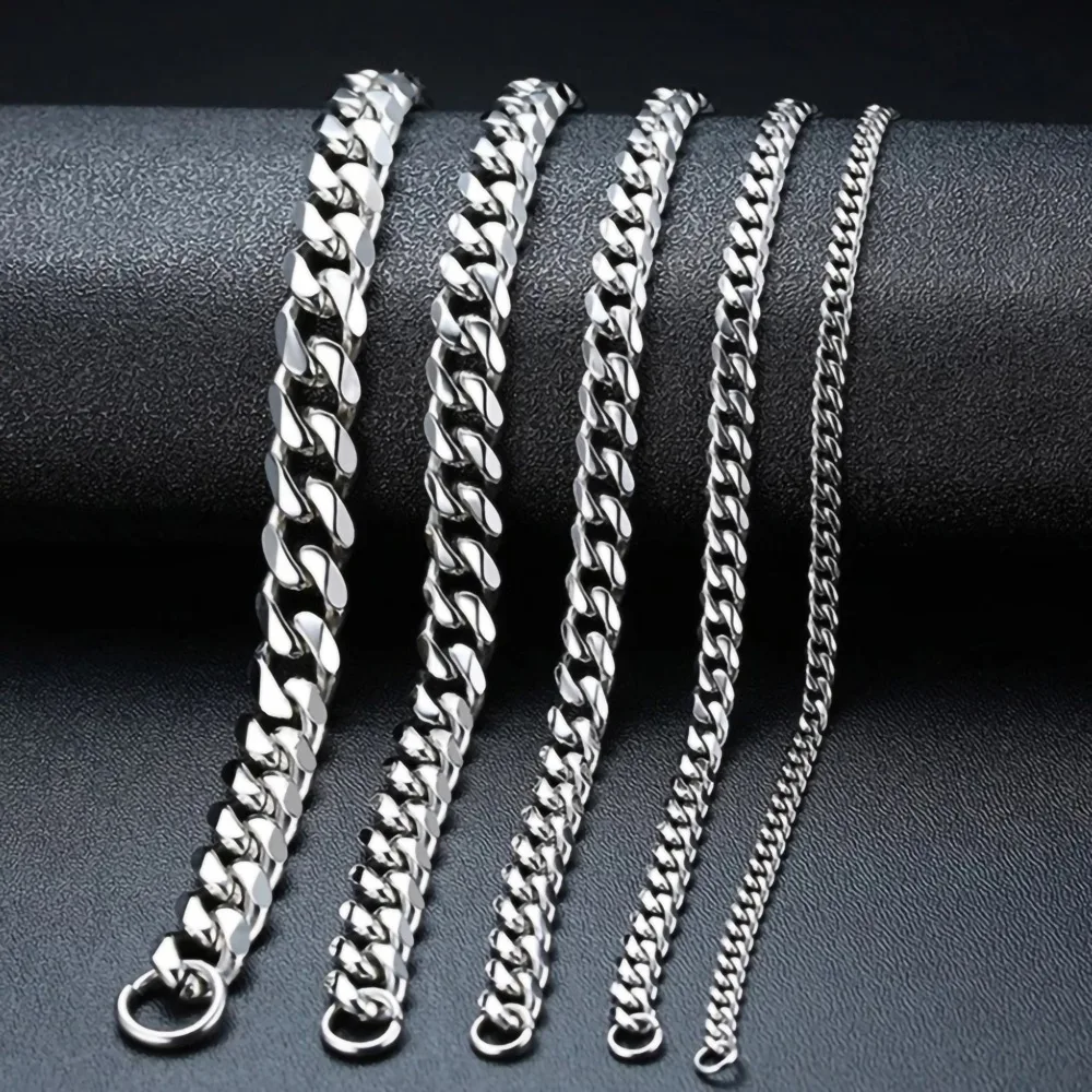 Hip Hop Cuban Link Width 3/5/7/9MM Stainless Steel Chains Necklace for Men Basic Simple Rapper\'s Choker on Neck Fashion Jewelry