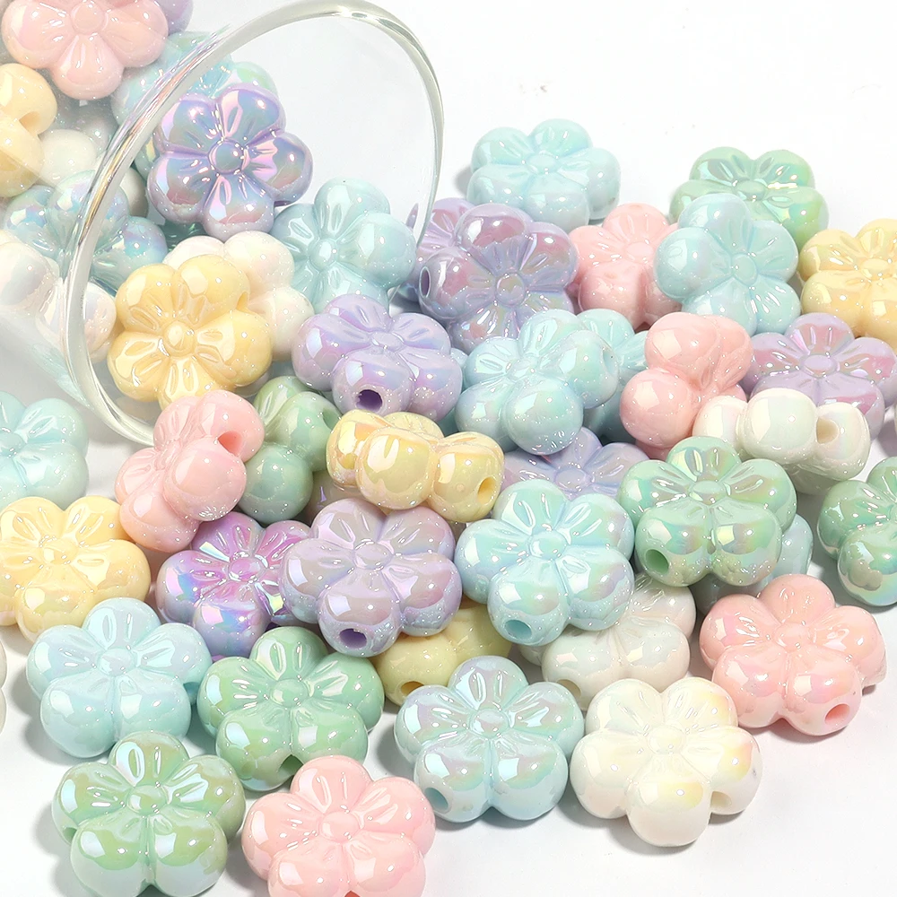 

10pcs/lot Acrylic Plating Color Five Petal Flower Big Hole Beads Candy Color Loose Bead DIY Jewelry Bracelet Pendant Accessories