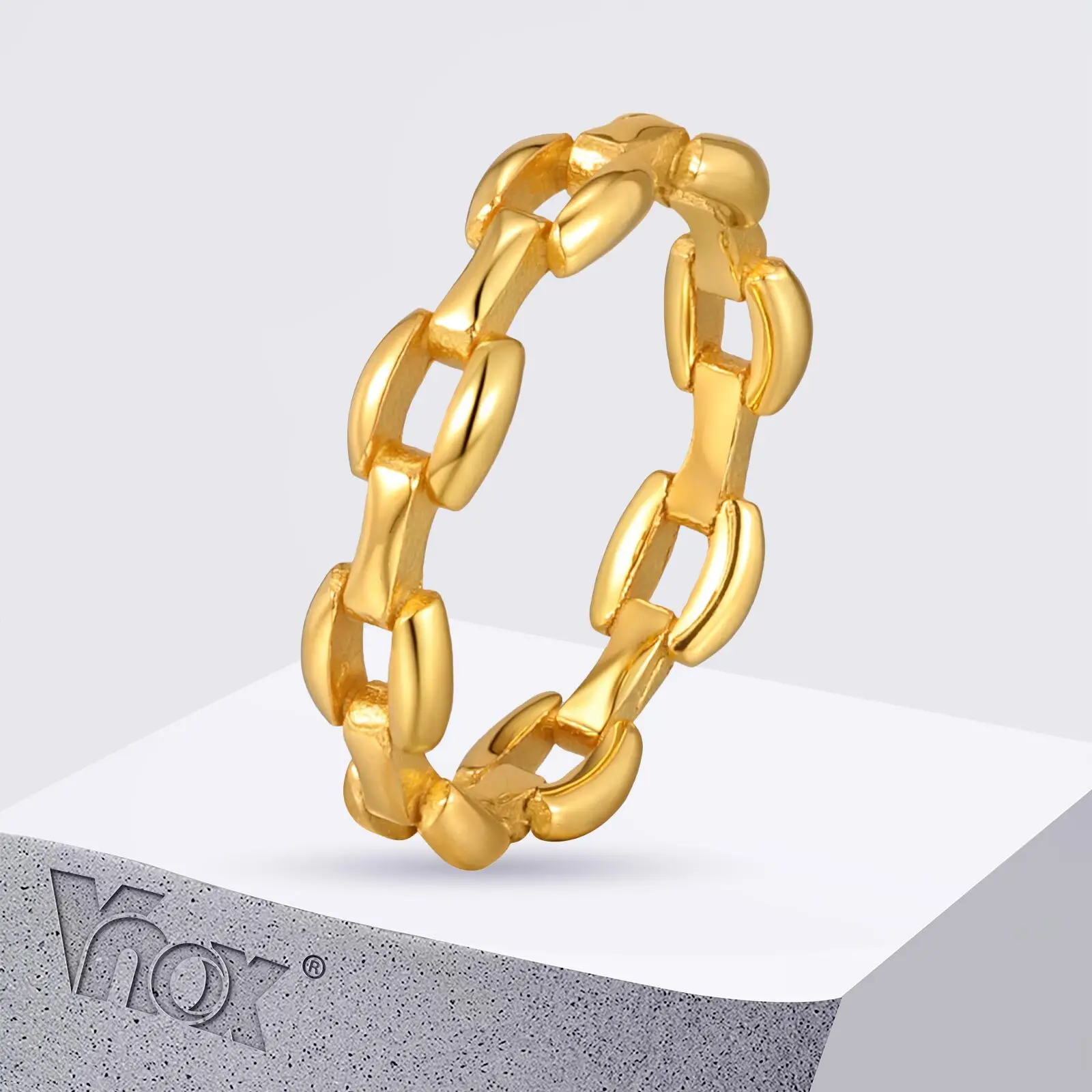 Vnox Chic Stainless Steel Chain Rings, Geometry Finger Gold Color Ring For Women, Punk Jewelry Daily Wear