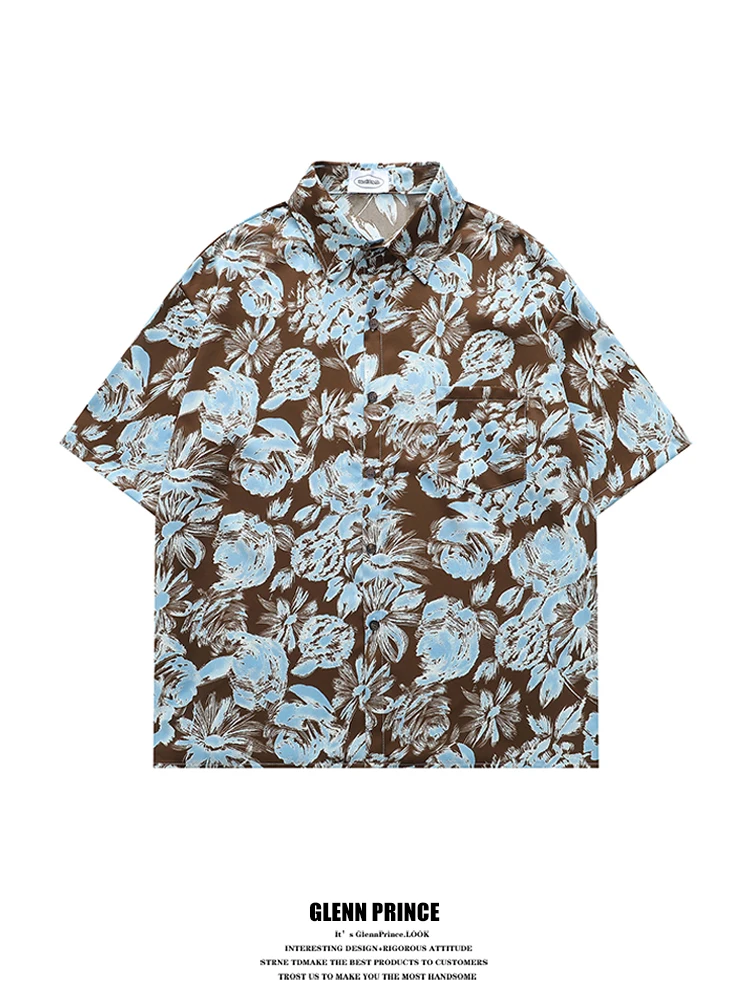 

Мужская летняя рубашка с цветочным принтом в американском винтажном стиле, свободного кроя, из полиэфирного волокна, для пляжа, для пар