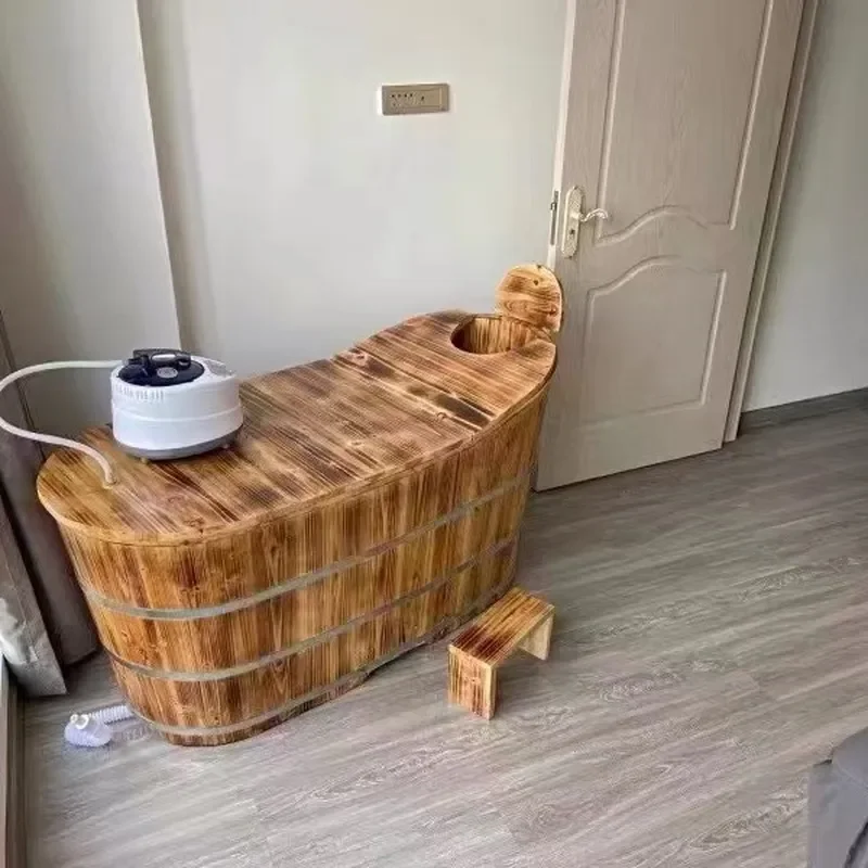 Thickened Wooden Bath Bucket for Adults Household Steam Sauna Tub Body Sweat Detox Spa Barrel Large Capacity Soaking Bathtub