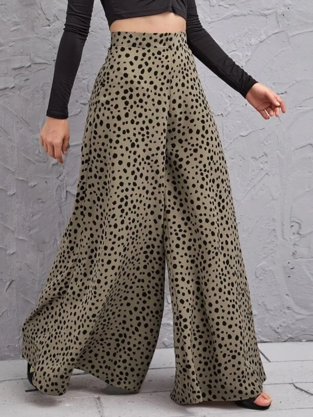 Korean New Spring/Summer Loose High Waist Leopard Pattern Draping Wide Leg Pants Swinging Leggings