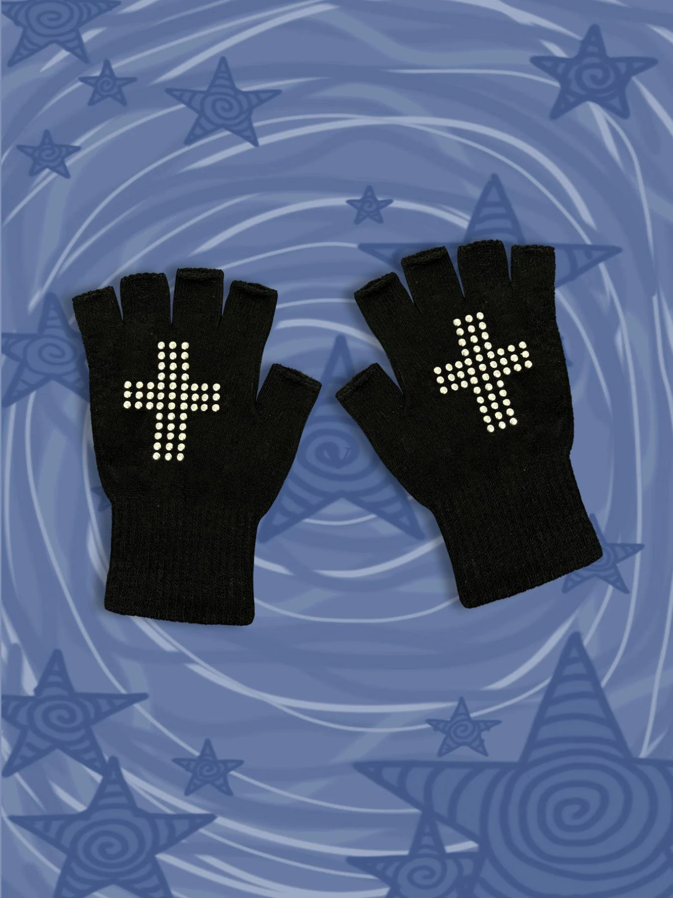 قفازات سوداء بدون أصابع دعائم تنكرية أنيمي بنمط متقاطع نصف إصبع قفازات محبوكة دافئة للاستخدام اليومي غير الرسمي في الشتاء #3