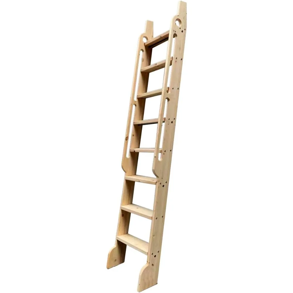 Rolling Library Wooden Step Ladder with Glab Handle,No Sliding Hardware