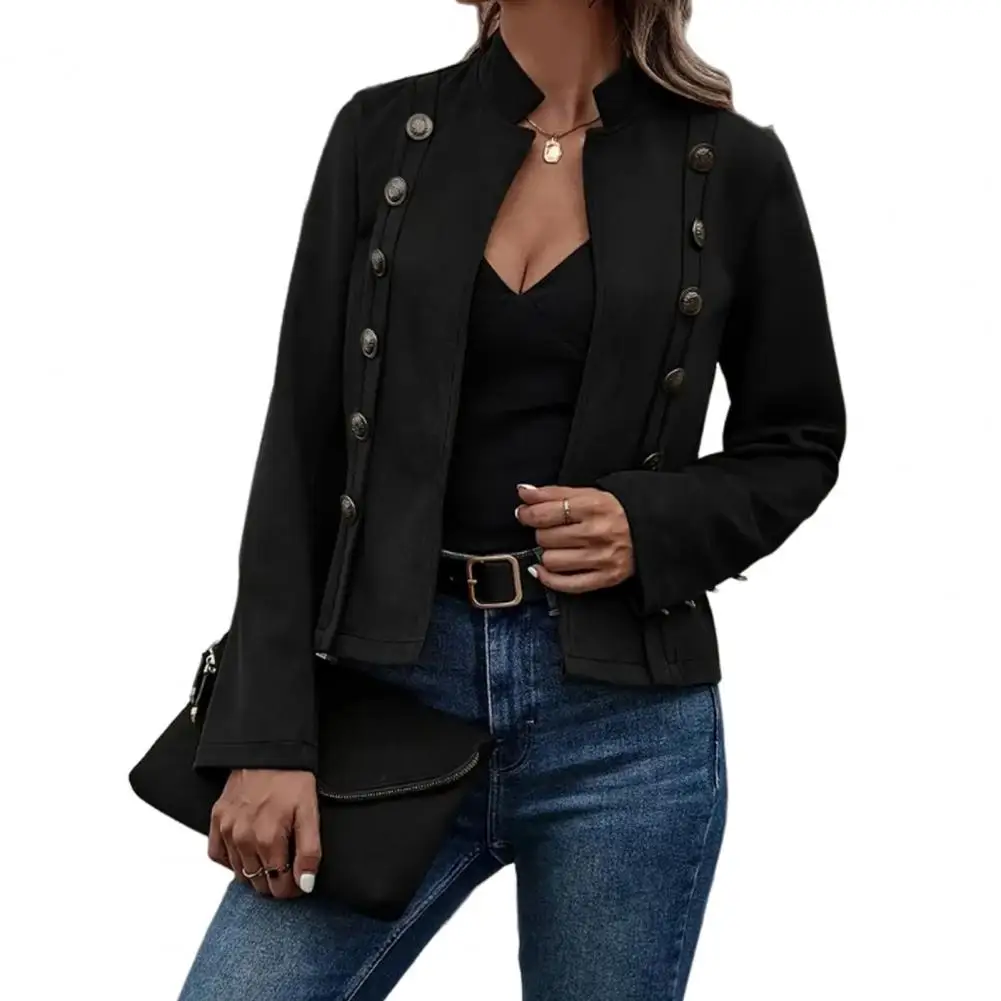 Button-up Outerwear Stylish Retro Double-breasted Women's Jacket with Half-high Collar Slim Fit Cardigan for Winter for Travel