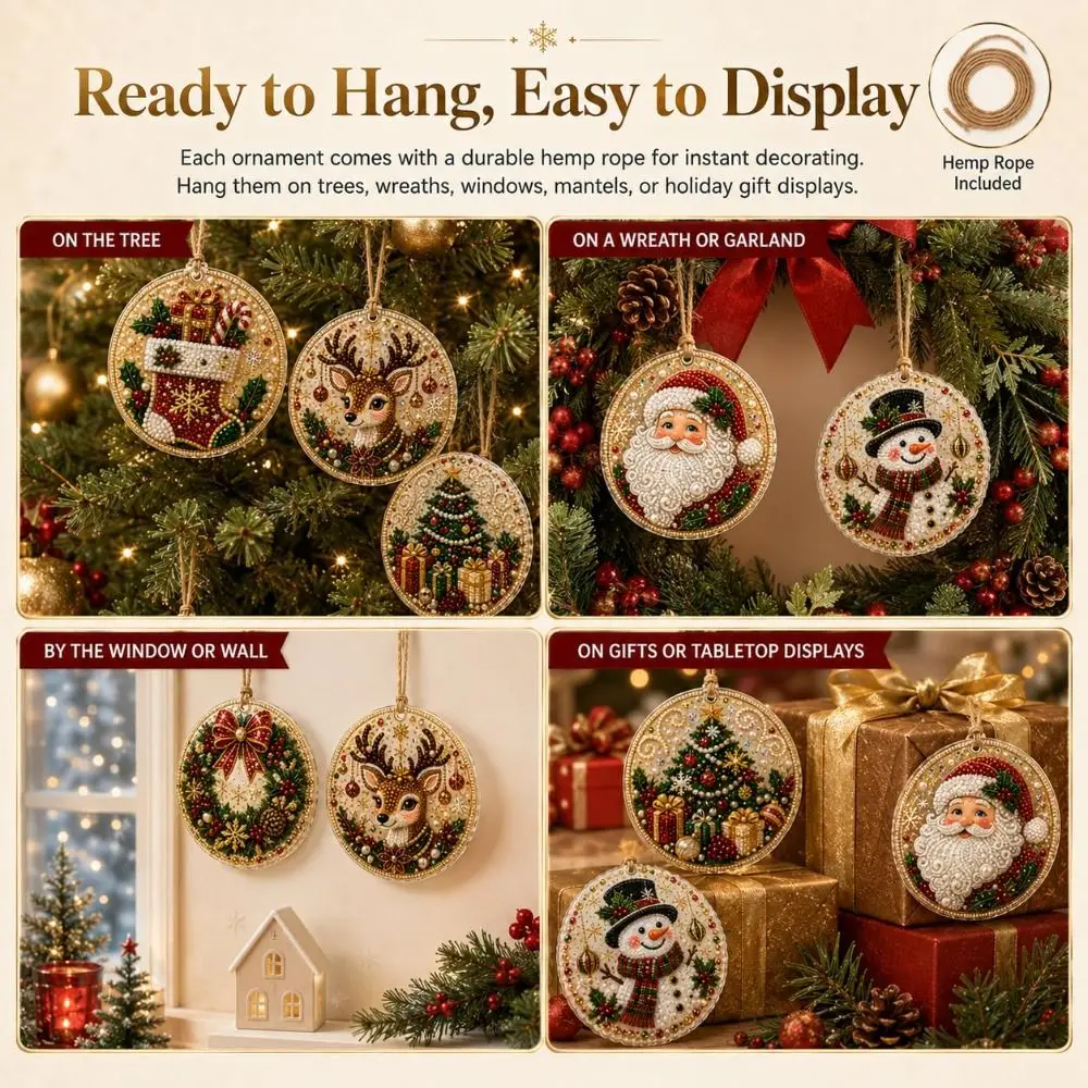 Special-Shaped Gems Christmas Wooden Ornament Pearl Wooden DIY Diamond Art Kit Rhinestone Hanging Holiday Ornament Party Decor