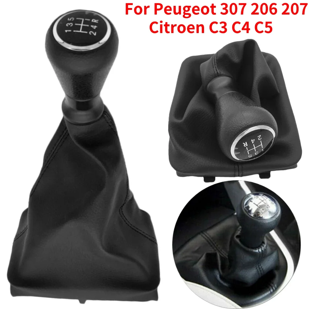 For Peugeot 307 207 206 Citroen C3-C5 5-Speed Gear Shift Knob With Collars Gear Shift Lever Dust Anti-dust Cover Interior Parts