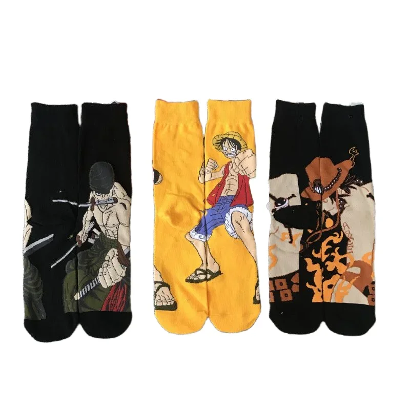 One Piece Cartoon Anime Luffy Sauron Ace Men's and Women's Socks Creative Student Trendy Sports Medium Long Cotton Socks Gift