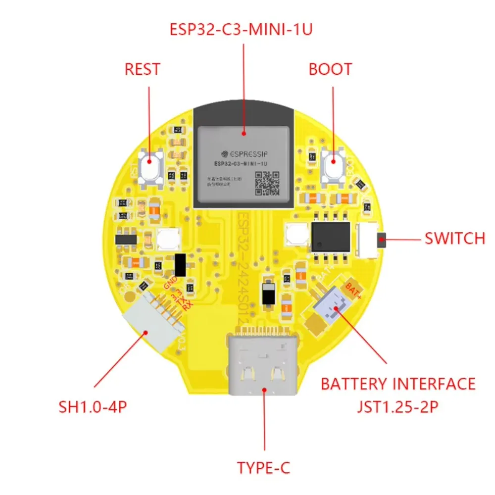 ESP32-C3 Development Board with 1.28 Inch Round LCD Touchscreen WiFi/Blue Tooth 5.0 IoT Module (240x240 Resolution)