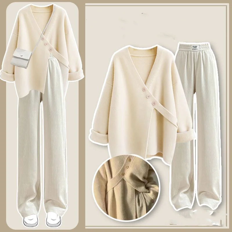 

Women's Spring Autumn Single/Outfits 2023 New Fashion Arrival Loose Knitted Sweater Slim Versatile Casual Pants Two Piece Set