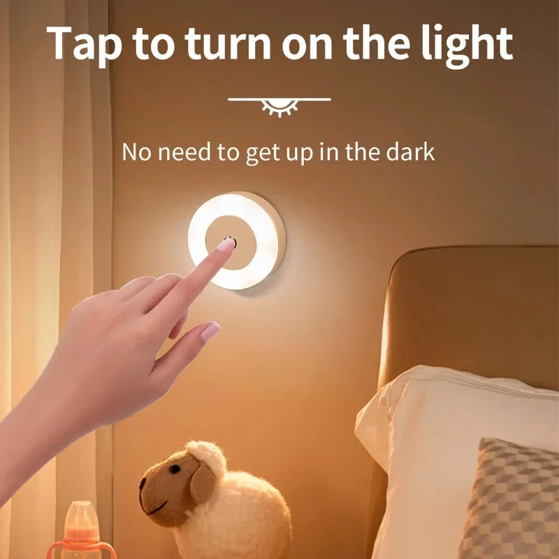 Round Led Wall Lamp Rechargeable Night Light with Touch Switch Dimmable Magnetic Book Light for Reading Bedroom Cabinet Closet