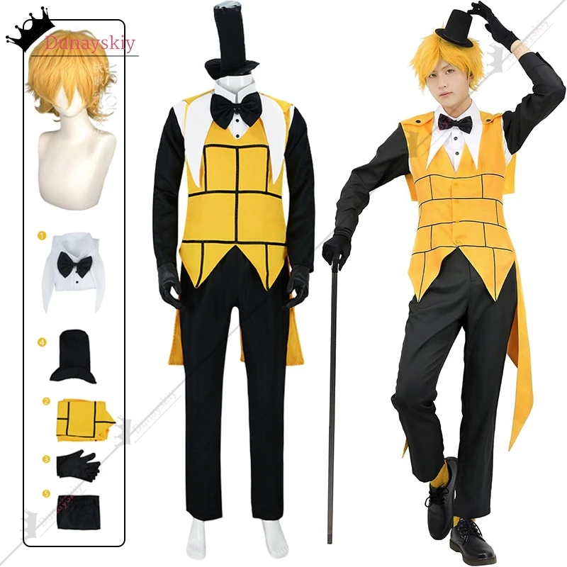Bill Cipher Cosplay Kostüm Verkleidung Erwachsene Männer Weste Hemd Hosen Hut Handschuhe Outfits Mystery Attack Bill And Will Cosplay Kostüm