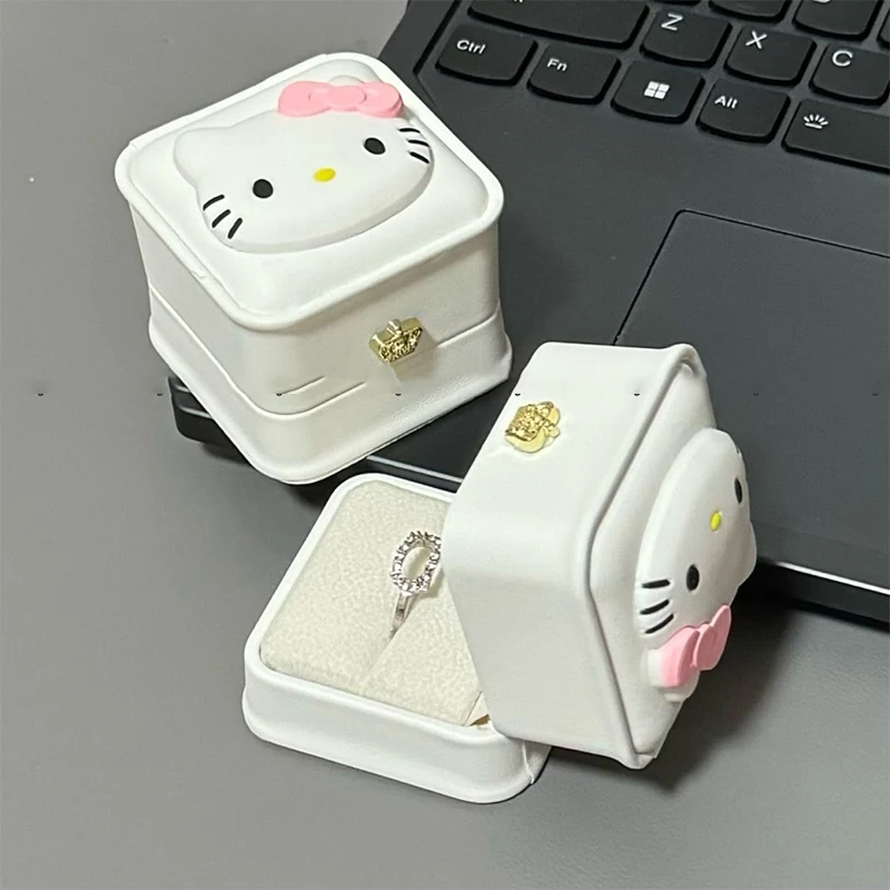 Kawaii 3D Charm Hello Kitty Accessories Ring Storage Box Harajuku Desktop Decoration Proposal Ring Box Birthday Gift