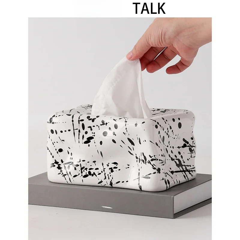  Ceramic Tissue Box Creative Calligraphy Design Living Room Minimalist Style Drawstring Paper Holder Home Decor