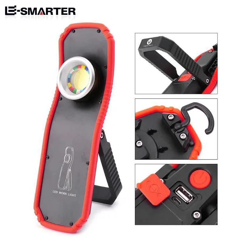 Portable LED Magnetic Work Light 60W COB Flashlight Torch Outdoor Camping Car Beauty Repair Lighting Lamp With Hanging Hook