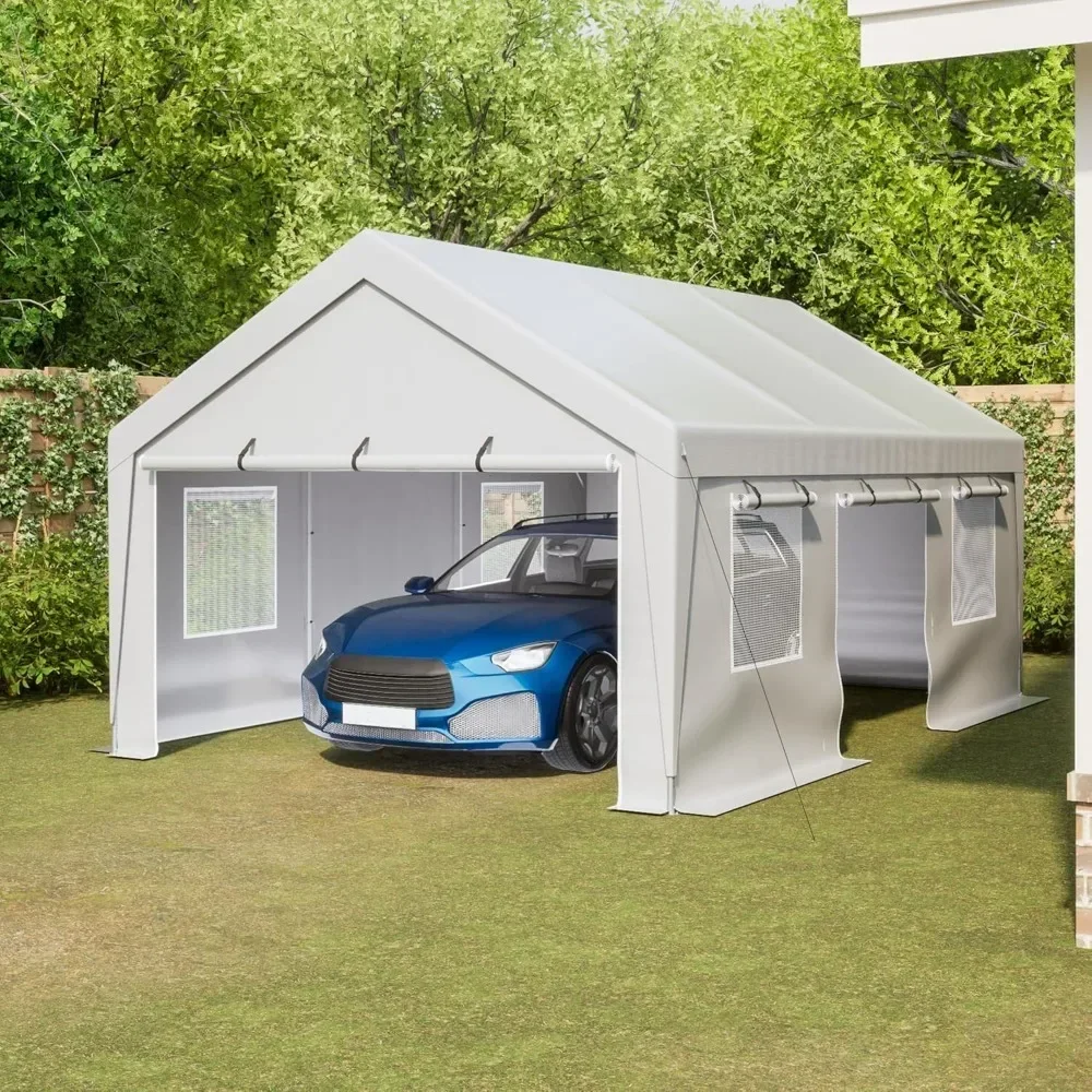 For 13x20ft Carport Garage with Mesh Windows, Removable Sidewalls, UV Resistant Waterproof All-Season Tarp