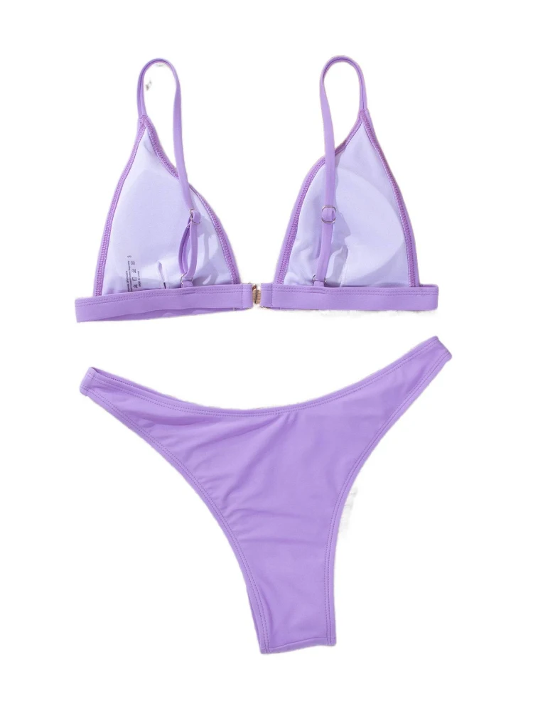 Bikini with diamond accents, fashionable solid color, sexy triangle cup two-piece swimsuit