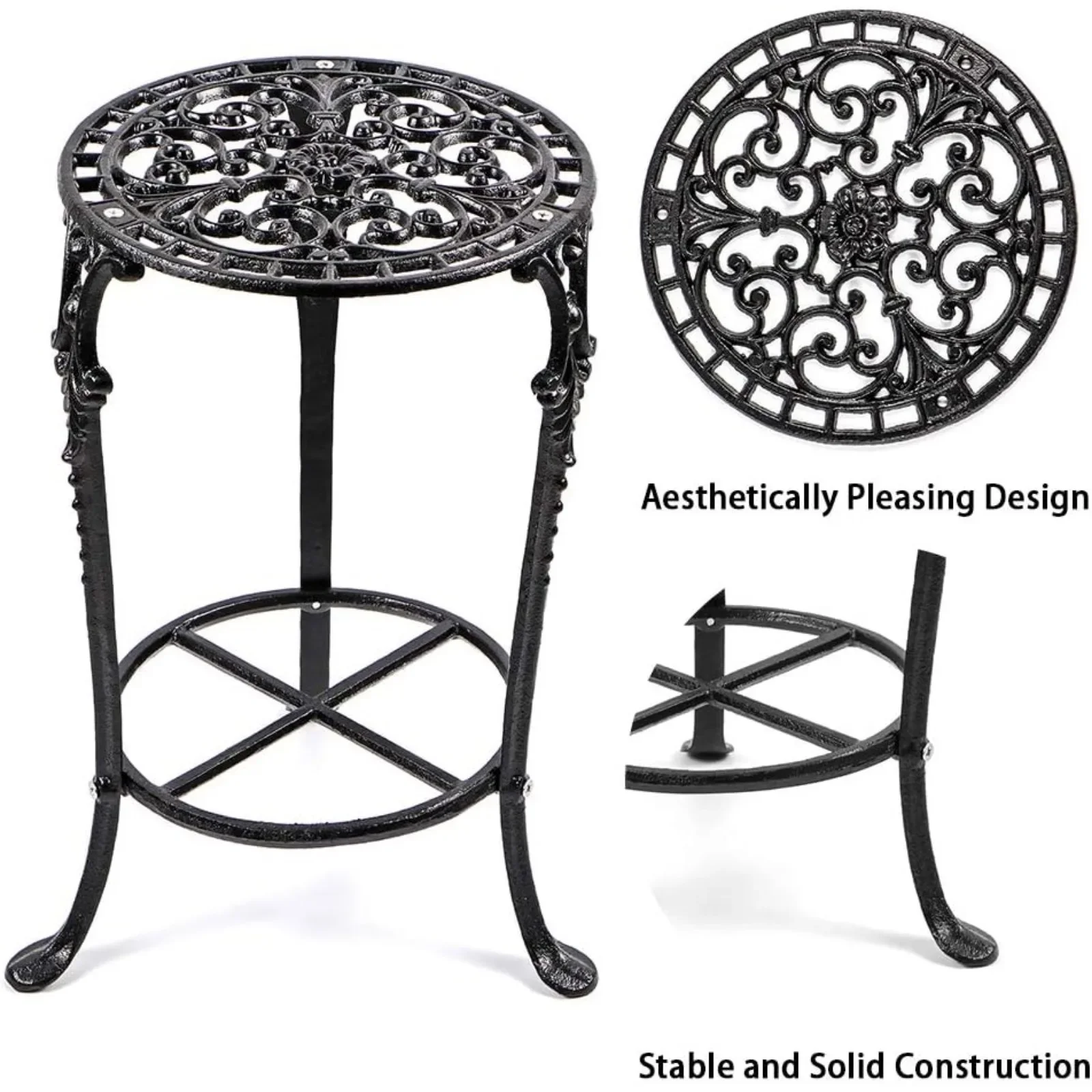 US Plant Stand 18.8 Inches Tall, Cast Iron Potted Plant Stand, 2-Tier Metal Planter Stand, Flower Pot Stand for Living