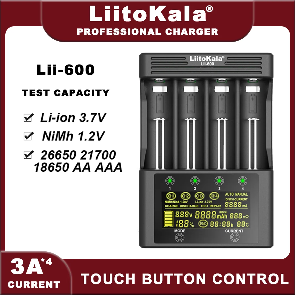 LiitoKala Lii-600  Lii-500  Battery Charger For Li-ion 3.7V and NiMH 1.2V Battery Suitable for 18650 26650 21700 26700 18350