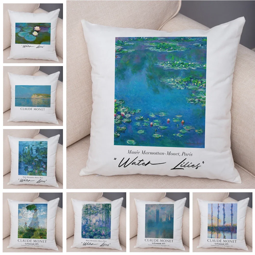 

Nordic Claude Monet Exhibition Watercolor Soft Plush Pillow Case Cushion Cover Both Sided Decor Throw Pillowcase for Sofa Home