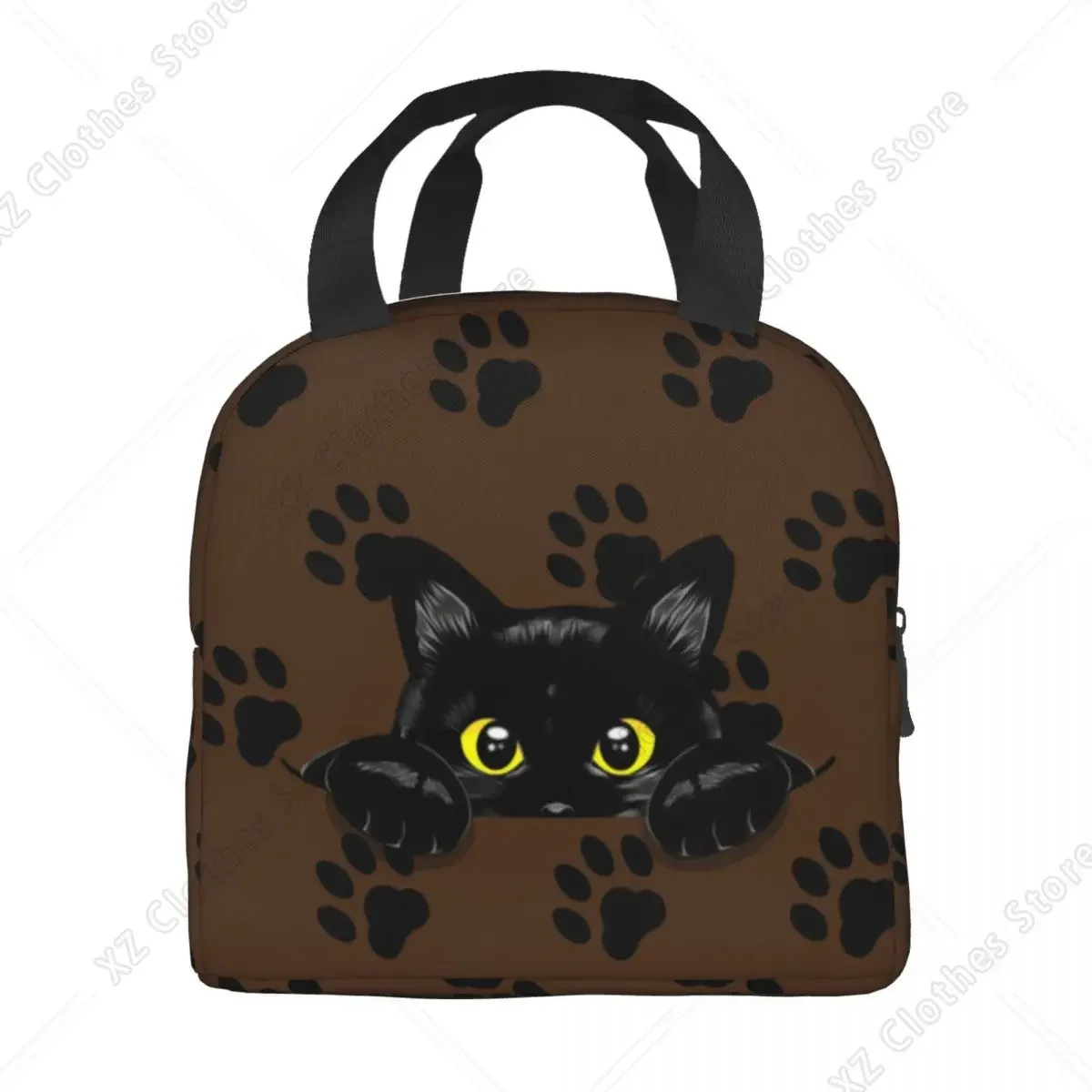 Custom Cartoon Black Cat Insulated Lunch Bag for Women Leakproof Cute Kitten Cooler Thermal Lunch Box Office Work School