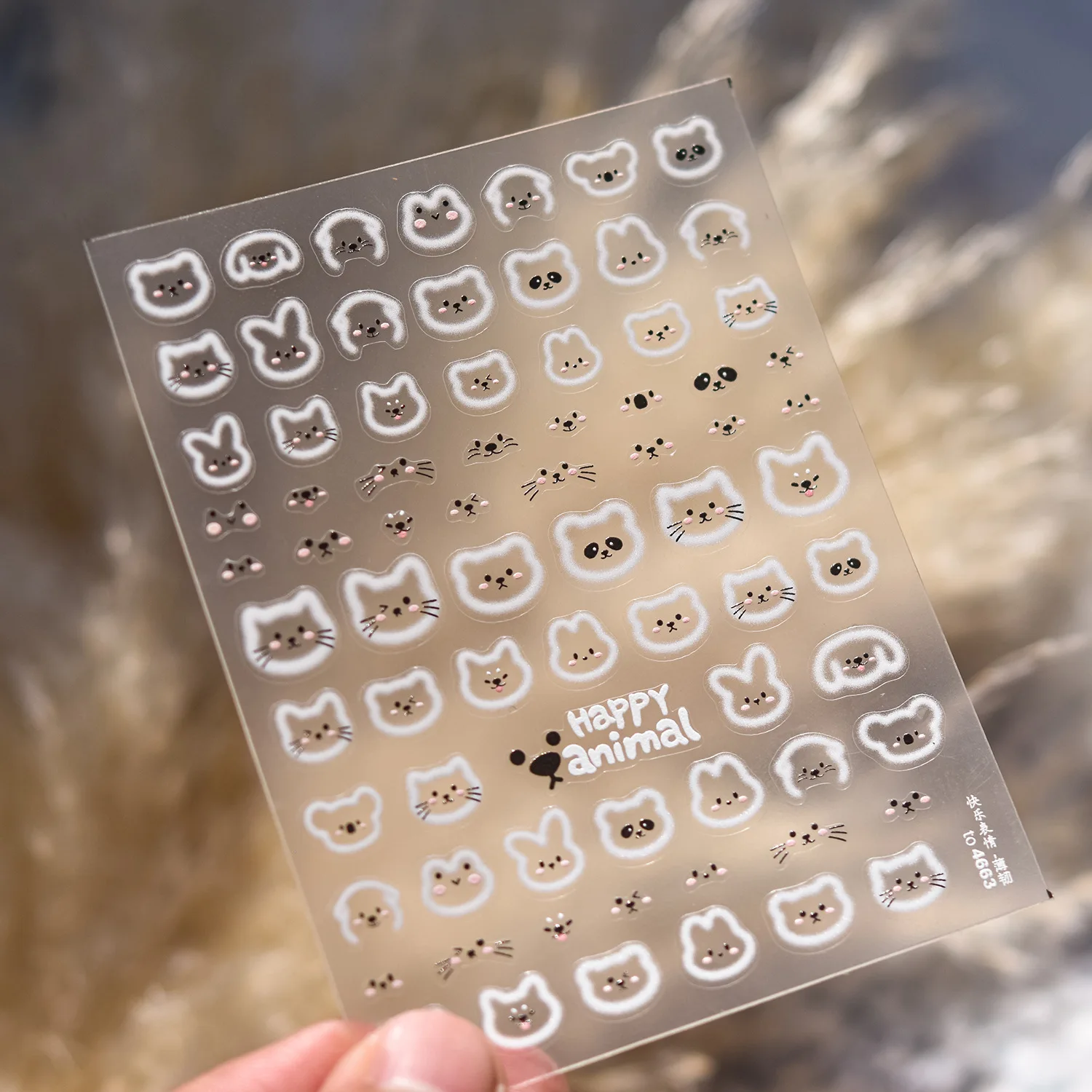 漫画猫のウサギバニー足跡韓国シリーズゼリー黒白レリーフ自己粘着 5D ネイルアートステッカーマニキュアデカール DIY