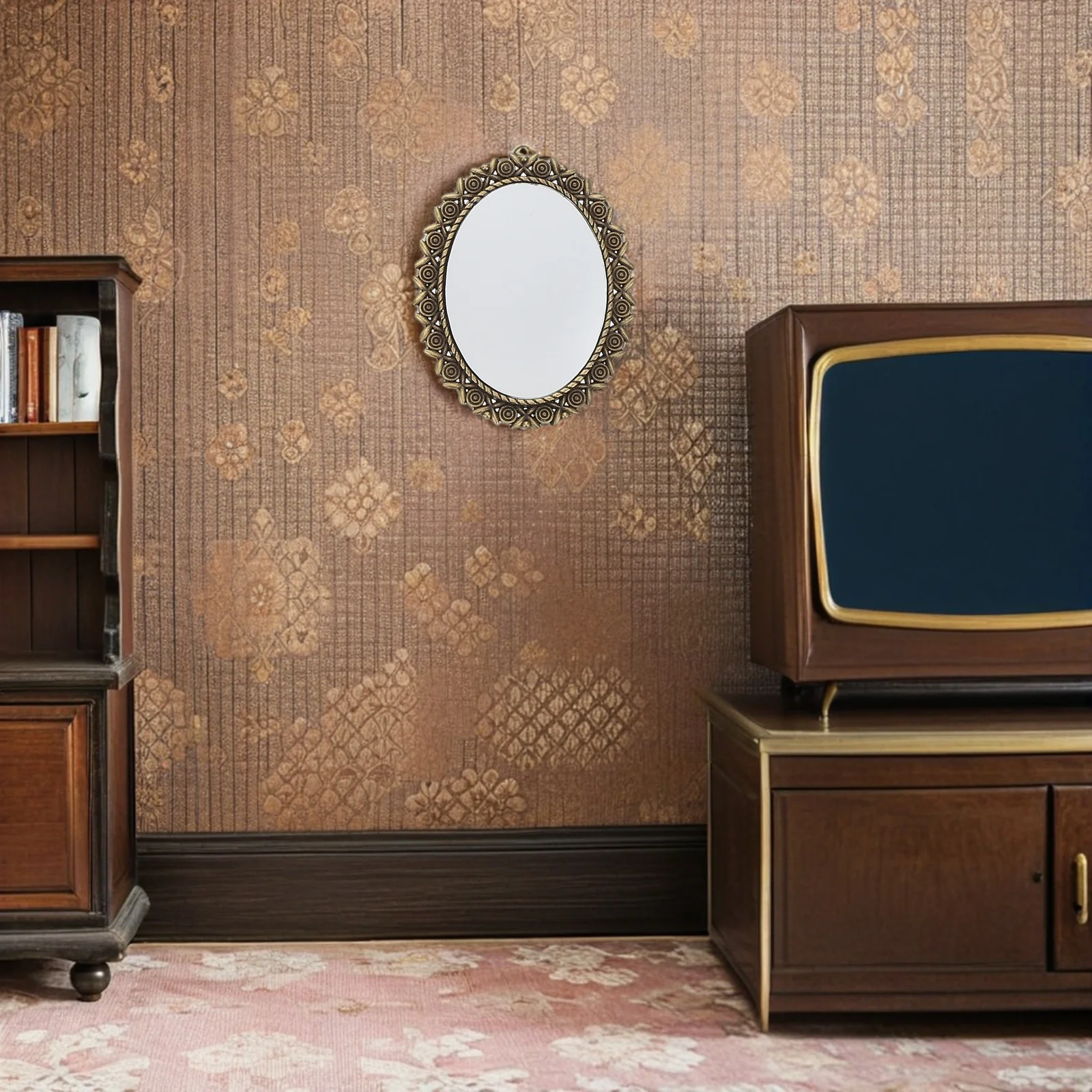 

4pcs Tiny Oval For Vintage Alloy Frame Miniature Dollhouse Multi-Scene Wall Decoration Mini Simulated Mirror Plaything Dollhouse