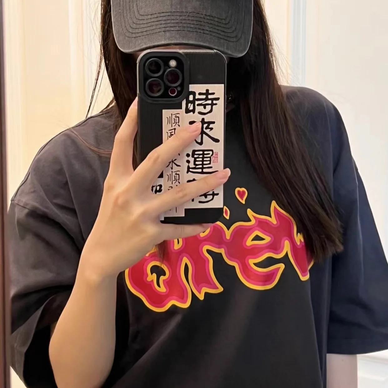 Drew House Smiley Face Short-Sleeve Cartoon Dinosaur Print Oversized Couple T-Shirts