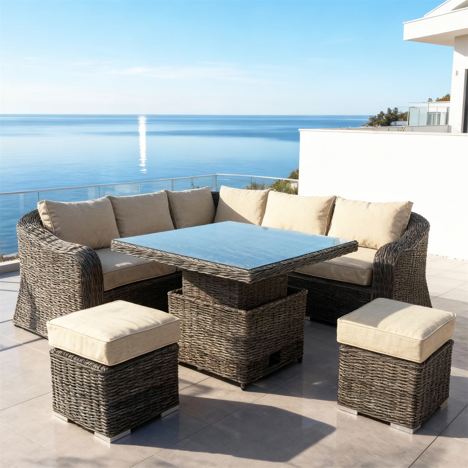 Multifunctional Rattan Sofa Set Weather Resistant Patio Lounge Furniture Custom Color Size Factory Direct 2025