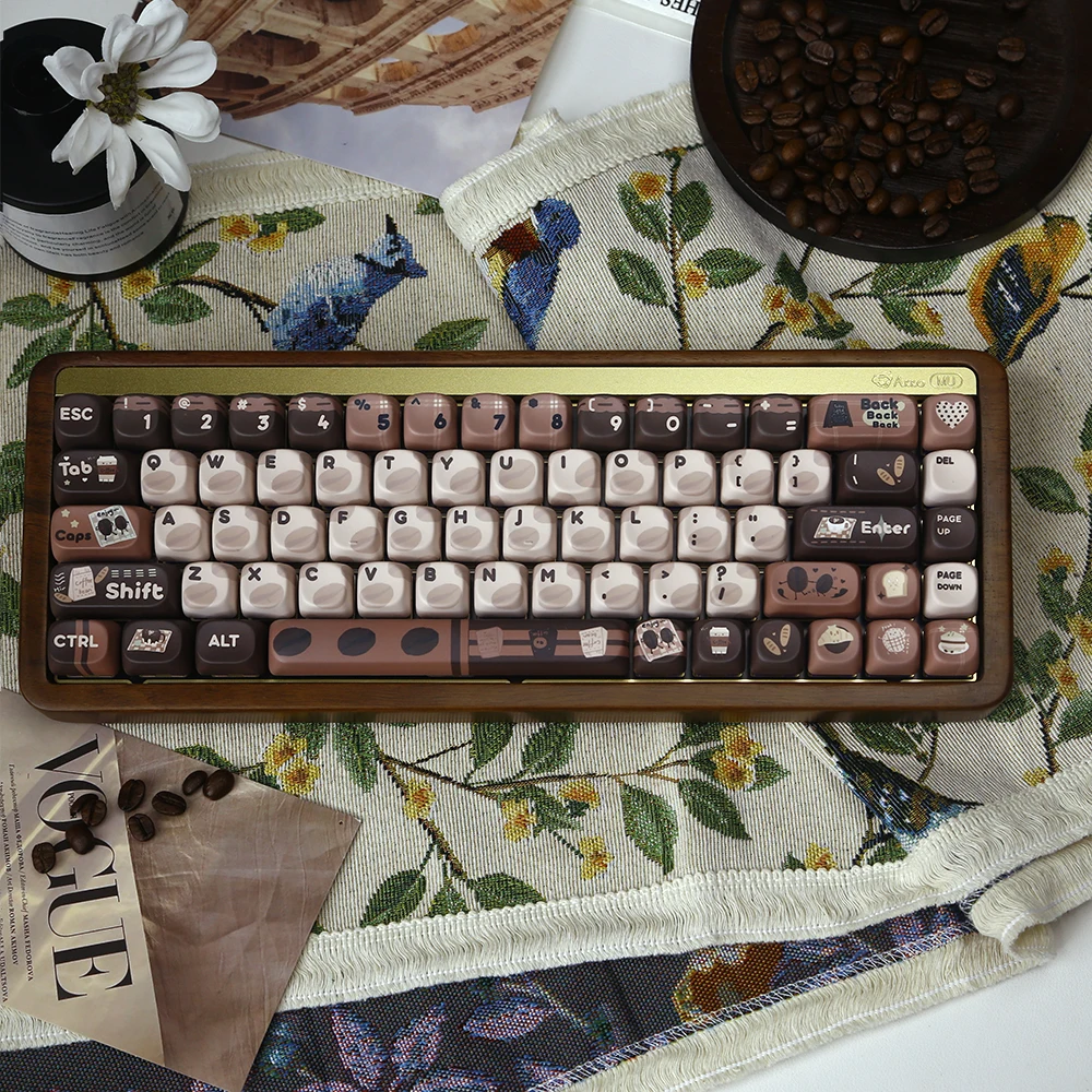 Moa biji kopi Keycap coklat tua warna kopi susu Pbt termal sublimasi lucu bulat Alice 2U/2.25U ruang Bar 131 tombol