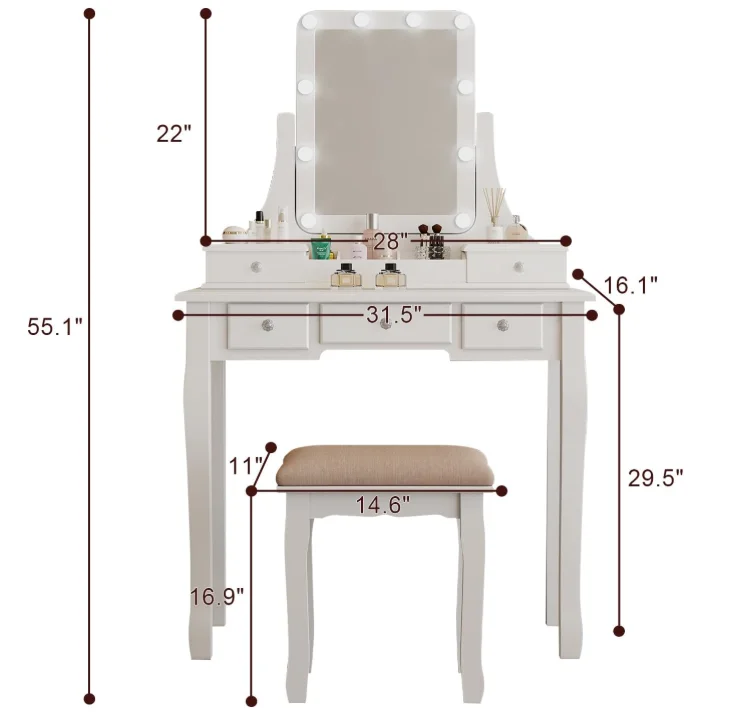 White makeup dresser with light bulb storage function dresser bedroom furniturepromote sales