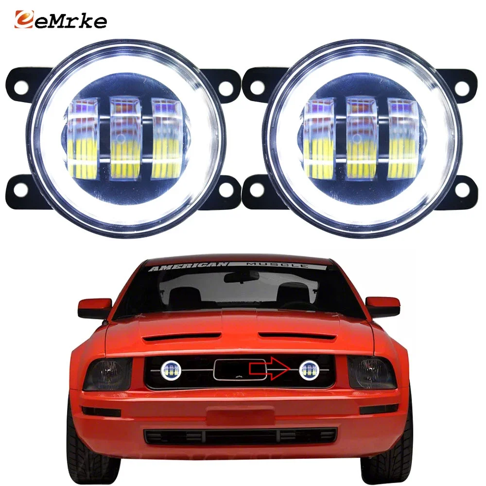 Pair Car Led PTF Fog Lights Assembly w/ Lens Angel Eyes DRL Signal Lights for Ford Mustang Pony Package 2006~2009 not for GT