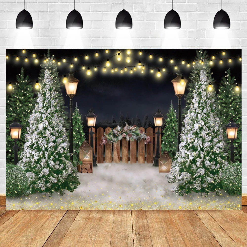 Winter Forest Snow Scene Photography Background Christmas Pine Tree Snowflake Snowman Baby Portrait Backdrop Photo Studio Props